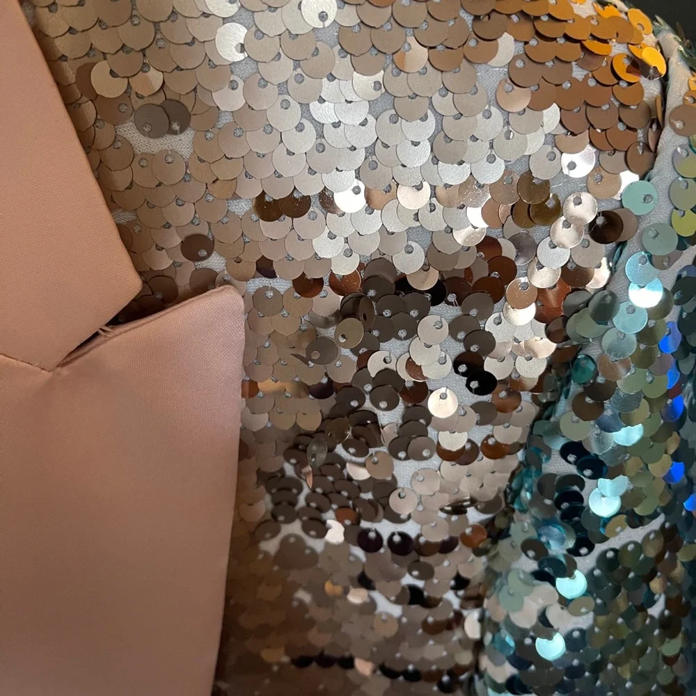 ASOS Iridescent Sequin Blazer with Pink Satin Lapel